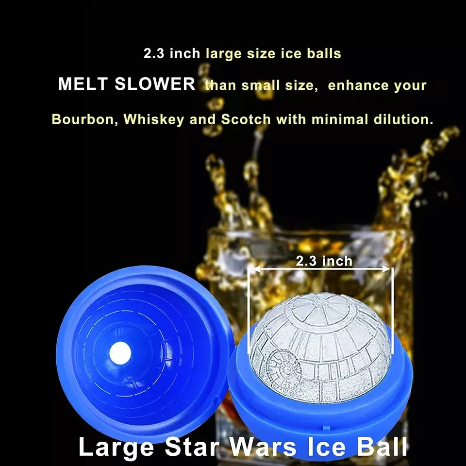 Death Star Ice Cube Mold 2 Pack Silicone Ice Molds Sphere Big Ice Ball Maker for Whiskey