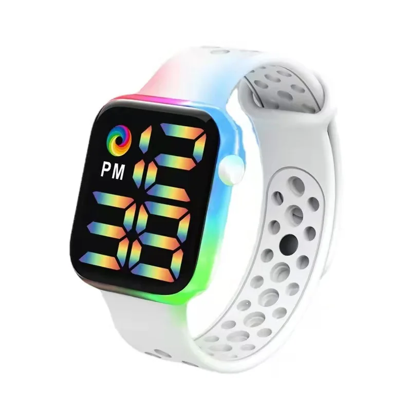 Новые детские цветные силиконовые часы для студентов мигающие спортивные радужные светодиодные часы