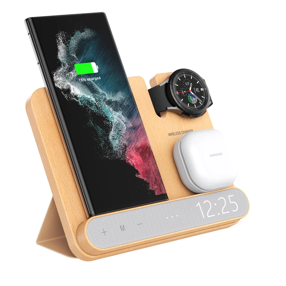 2022 Trending 3 in 1 wireless charger station clock led display QI 15w fast charge digital alarm clock wireless charger