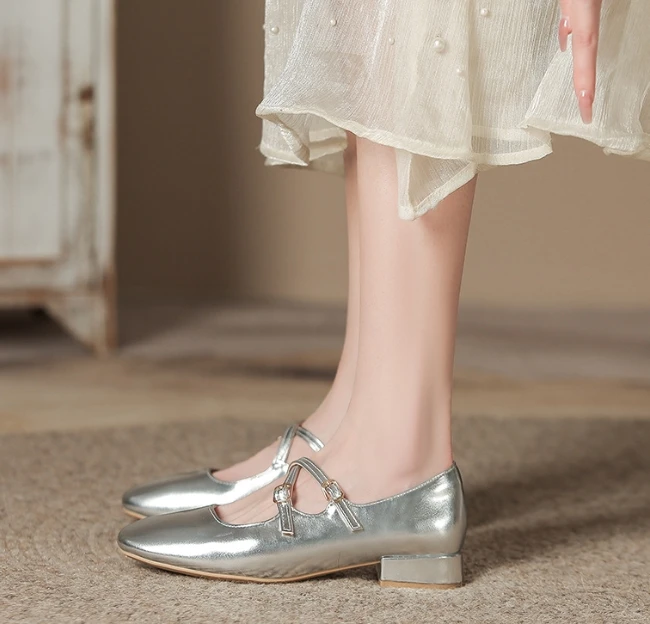 up-5092r 3cm Women Low Heel Shoes 2024 Summer Square Toe Slip on Casual Flats Outdoor Shoes for Ladies