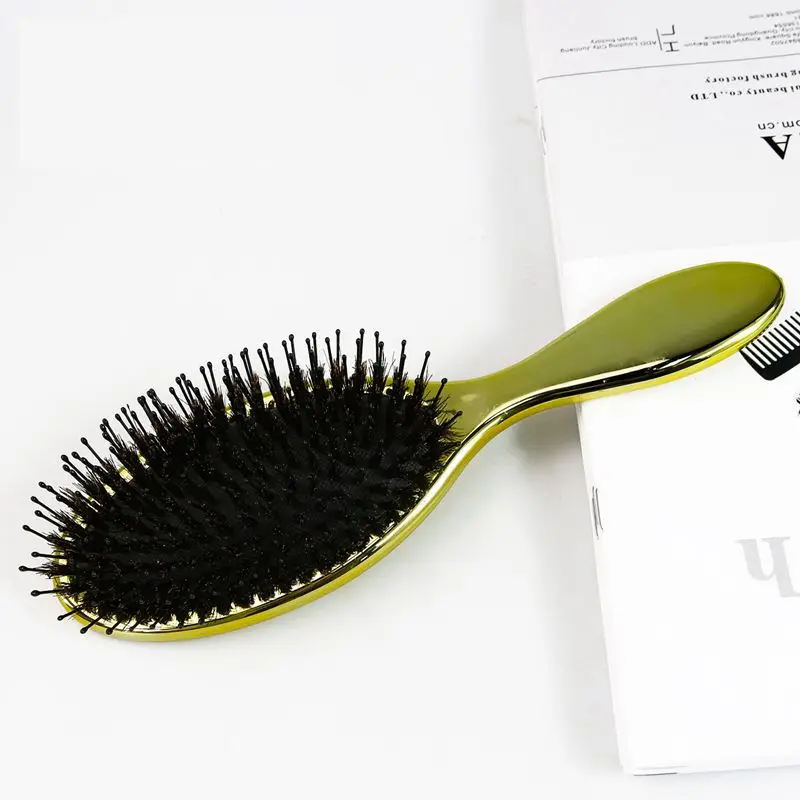 Luxury Rose Gold Silver Color Boar Bristle Paddle Oval Hair Brush Anti Static Hair Massage Hair Extension Brush