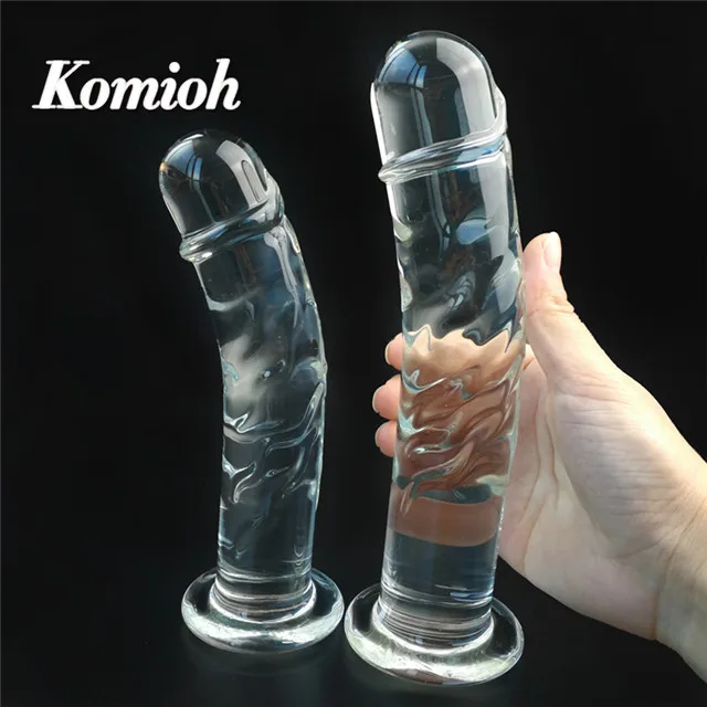 Komioh low price wholesale Large long thick real penis chinese dildos crystal galss sex toys clear dildo