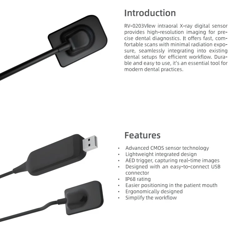 Large Size 2.0 Dental Sensor Digital Dental X-ray Image System HD RVG Sensor