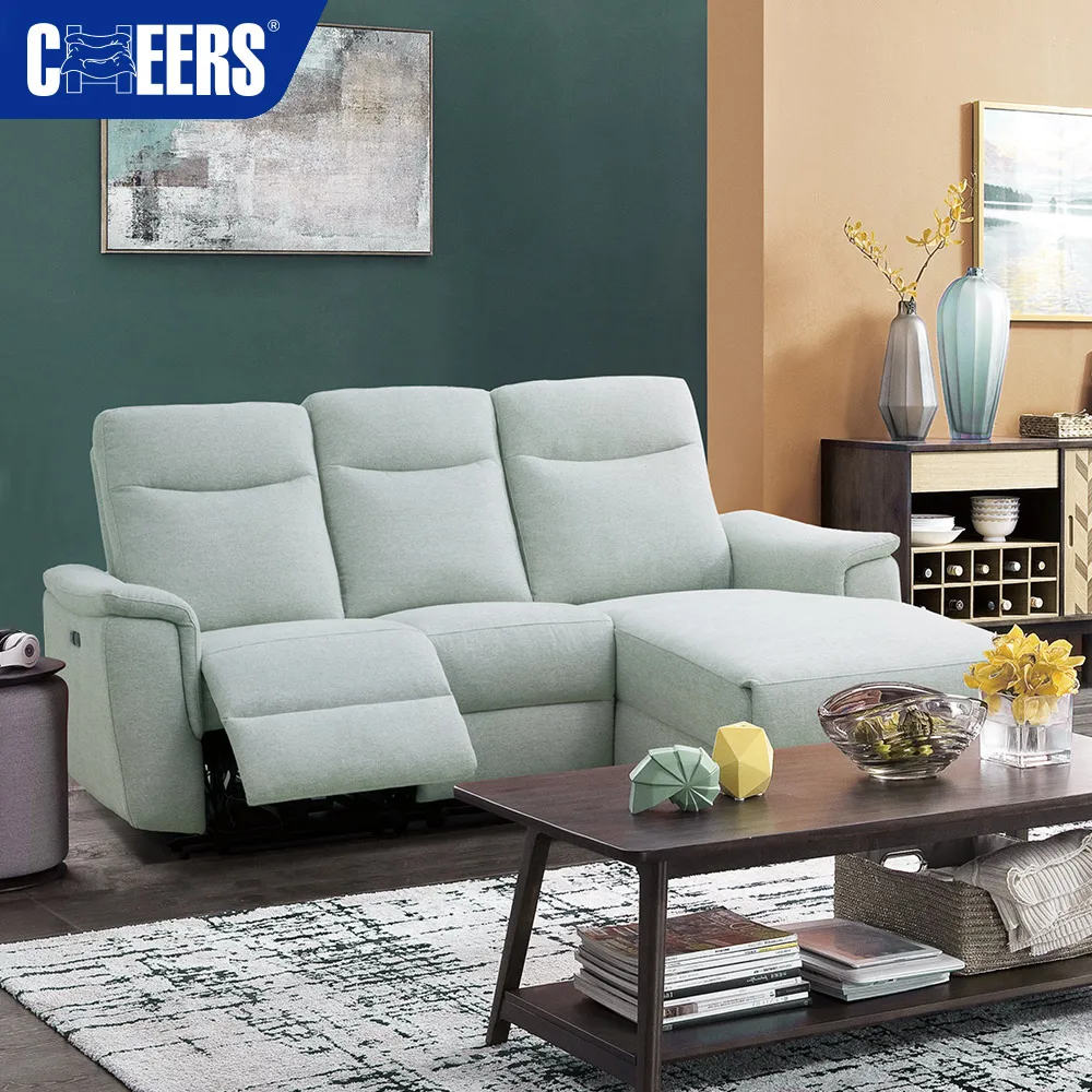 MANWAH CHEERS Electric L Shape Fabric Recliner Chaise Longue with USB Port Power Reclining Sectional Sofa For Living Room