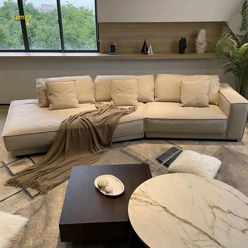 Luxury home nubuck sofa set big size feather cushions living room sofas for villa