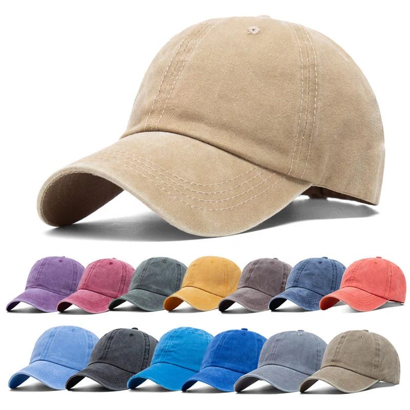 Wholesale High Quality Acid Washed Unstructured 6 Panel Blank Logo Dad Hats, Cotton Plain Baseball Sports Cap Hat