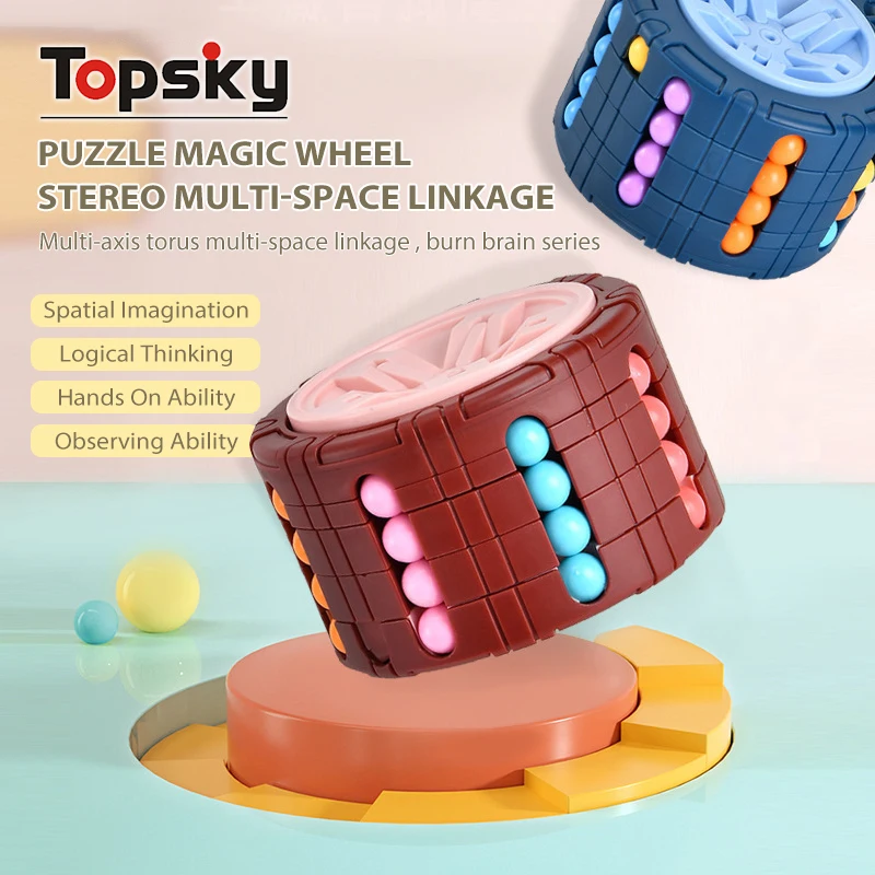 Funny Fingertip Spinning Rotating Bean Cube 3D Car Tires Bean Fingertip Toys Stress Relief Spin Bead Puzzles Spinner Slide Cube
