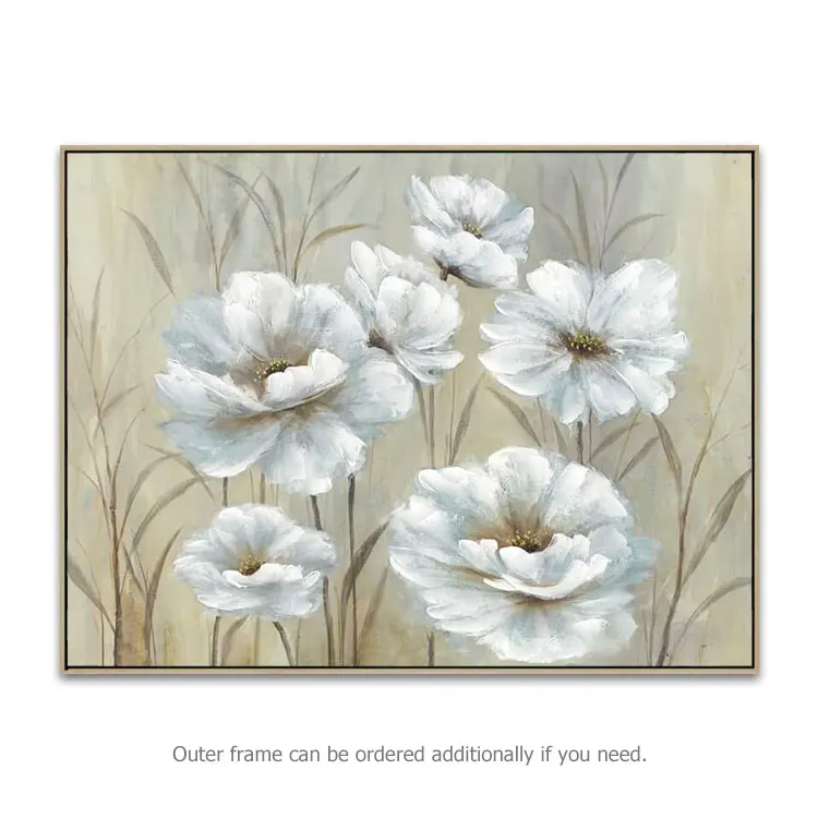Hand Painted Modern Wall Picture Decoration White Peony Flower Oil Painting Art On Canvas