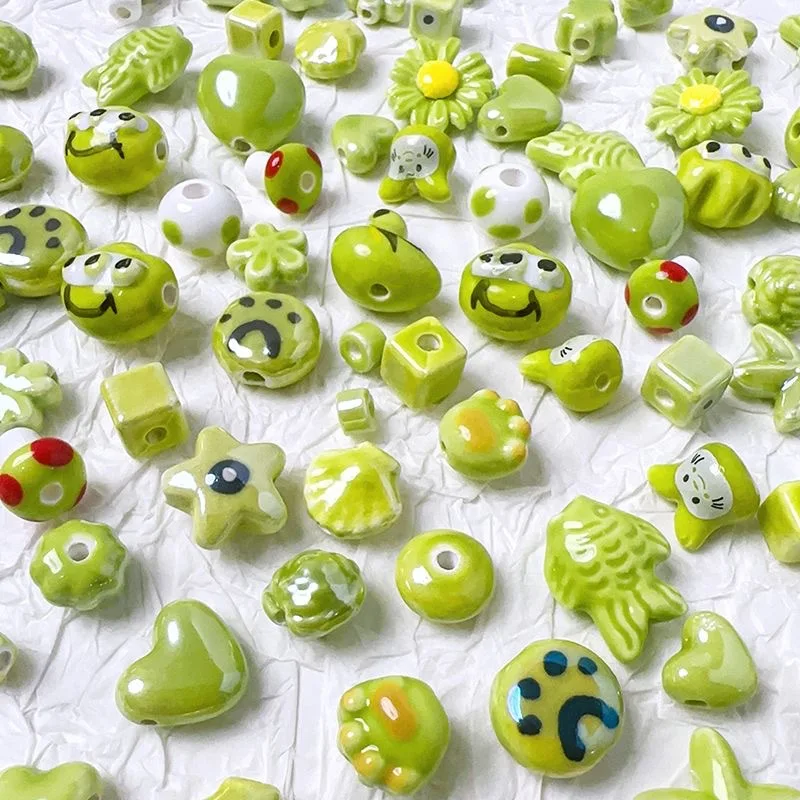 Green Hand  Round Beads Love Handmade DIY Bracelet Material with Alien Beads Ceramic decorative beads