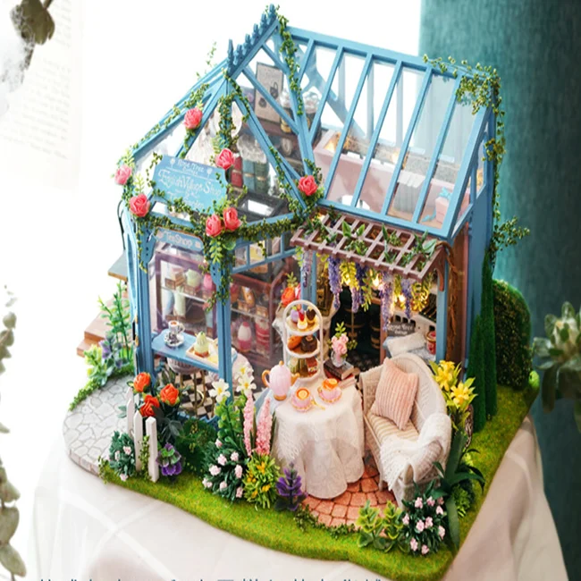 Rose Garden Assemble DIY Wooden Houses Miniatures with Furniture DIY Miniature doll house for girls doll house accessories