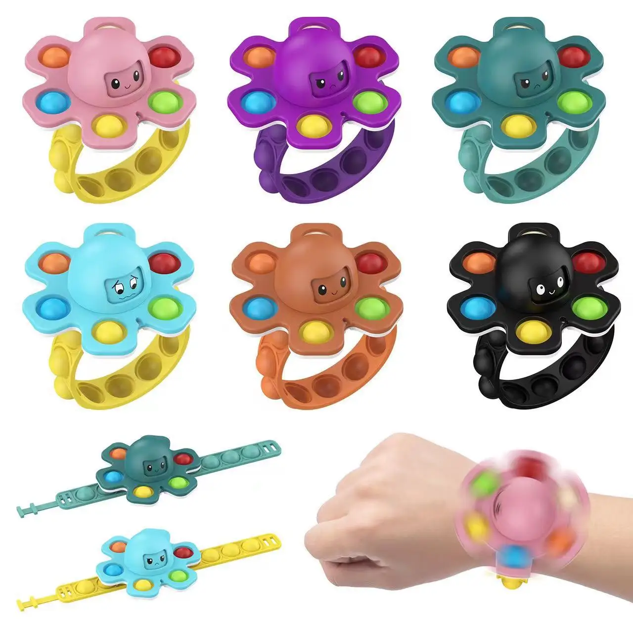 RS662 Doll Toy Rodent Bracelet Bubble Music Rotating Face-changing Octopus Spinning Top