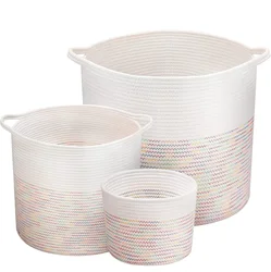 Woven Baby Laundry Basket for Blankets Toys Storage Basket with Handle Comforter Large Cotton Rope Basket