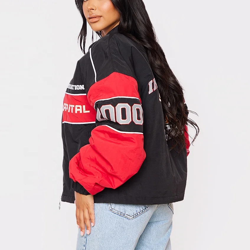 Custom Racing Jacket Women Streetwear Zipper Embroidery Custom Logo Motorcycle Plus Size Racing Varsity Jacket For Women