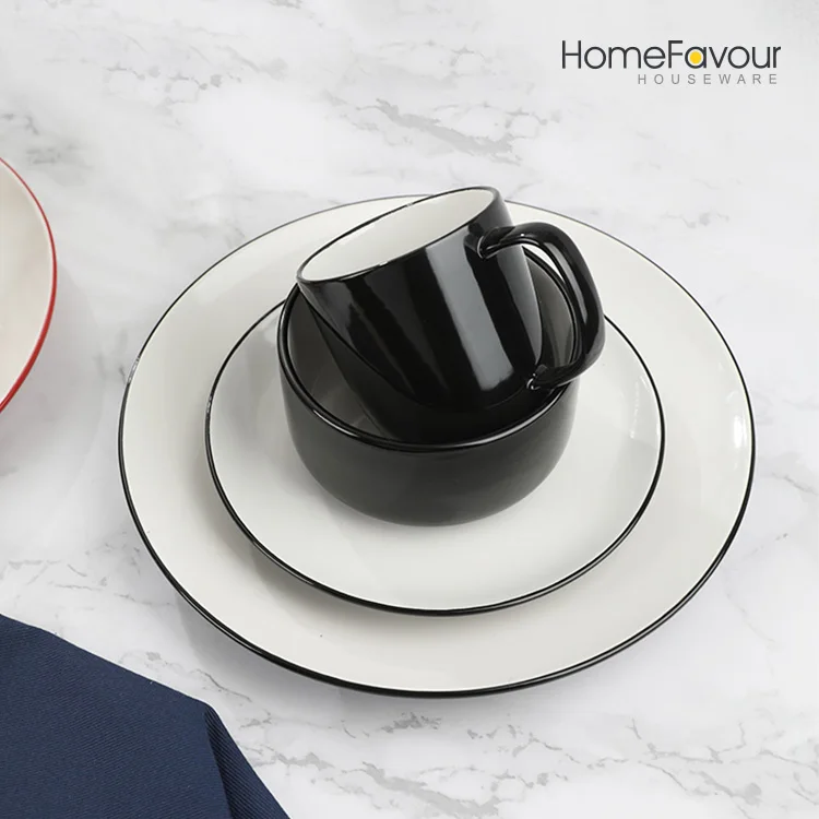 Wholesale Glazed Stoneware 16 pcs Tableware Ceramic Plate Bowl Milk Mugs Dinnerware Dinner Plates 16 Pcs Dinner Set