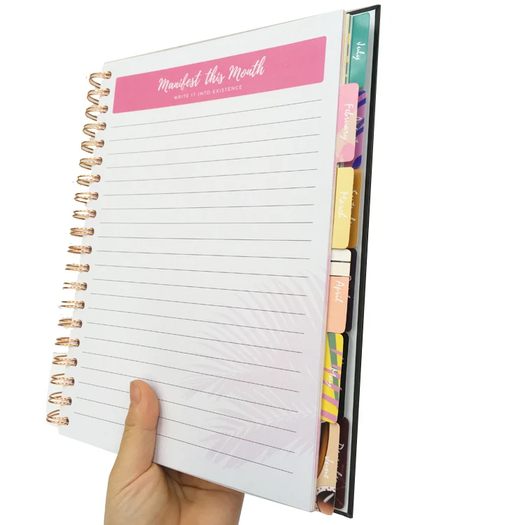 Custom Gold Spiral Hardcover Goals Journal Diary Book Printing Daily Stickers Planner Gift Set