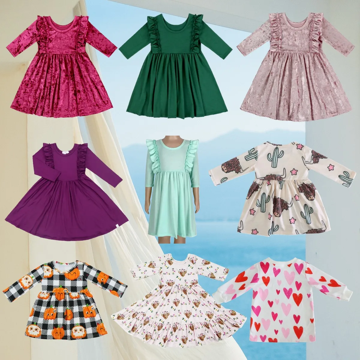 Одежда Yiwu Yiyuan с длинным рукавом детское однотонное бархатное платье бордового цвета для девочек повседневное праздничное вечернее принцессы