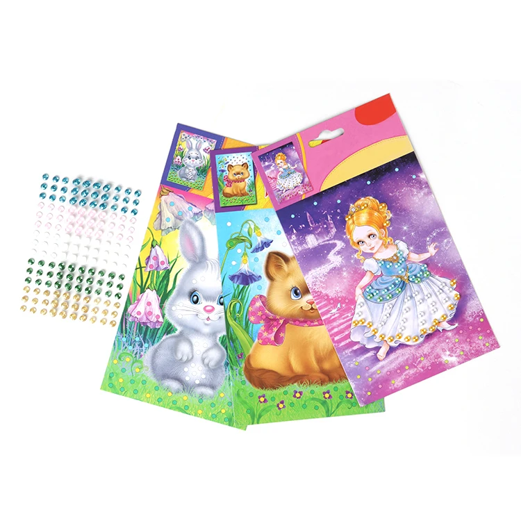 Handmade DIY 3d Glitter Diamond Sticker Painting Cartoon Stickers Kits Diamond Painting Craft for Kids Fairies Girls