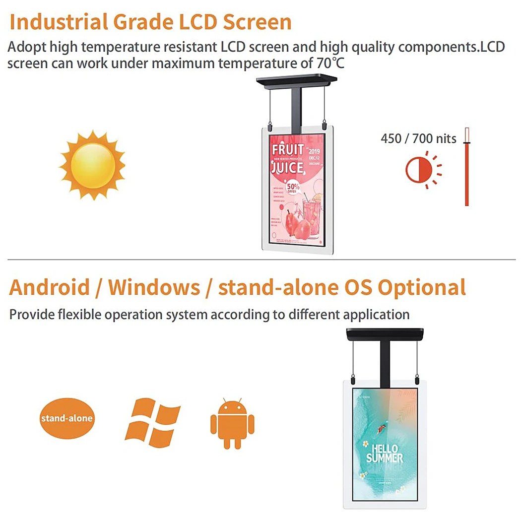 43 49 55 inch double sided advertising window facing lcd digital signage elevator display digit signag tv hanging screen