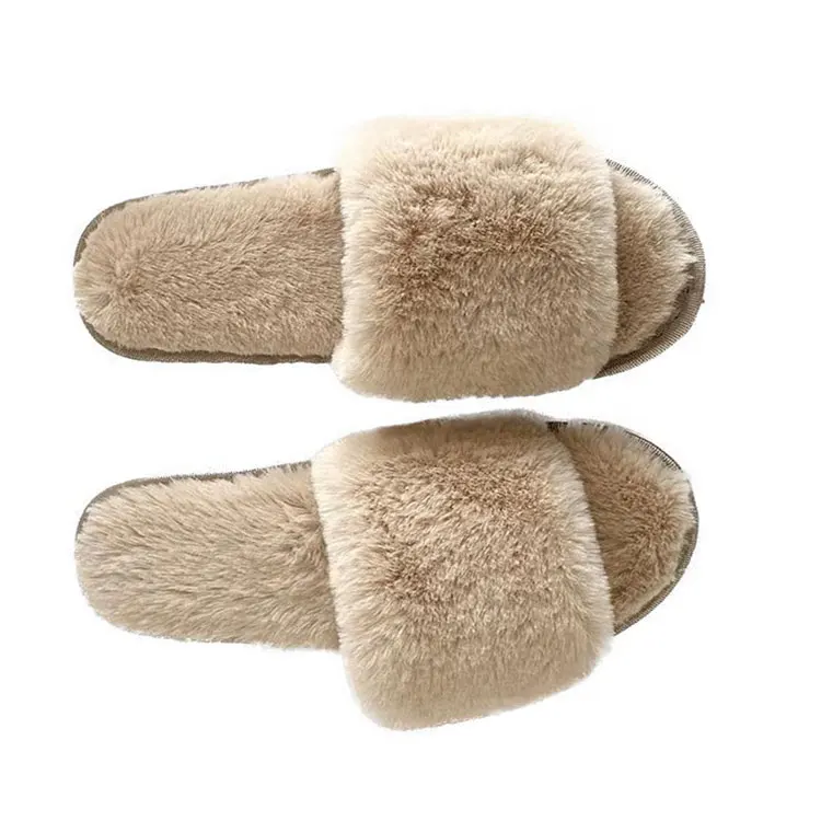 2024 High Quality Warm Faux Fluffy Slipper Ladies One Strap Soft Plush Furry Female Open Toe Shoes Nice-Looking Fashion Slippers