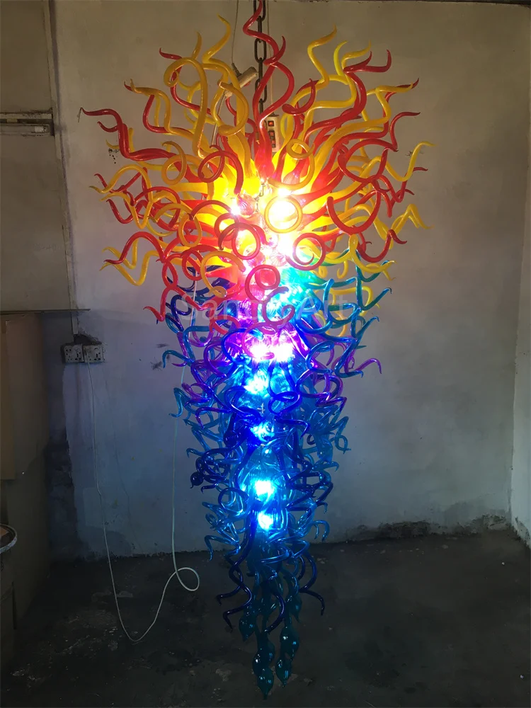 200cm tall multicolor big glass chandelier hotel decoration lighting art chihuly style