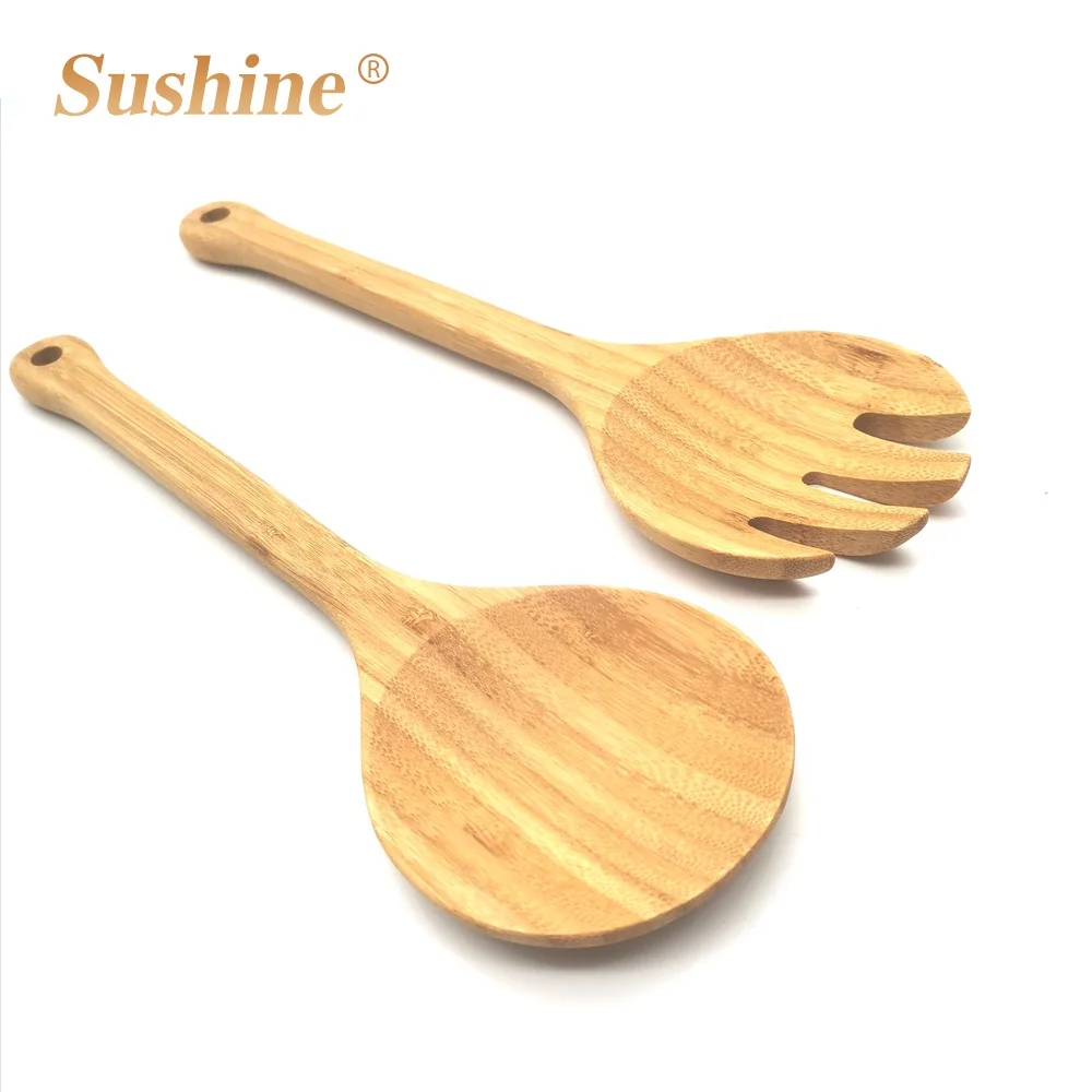 2 pieces bamboo salad spoon and fork set kitchen cooking utensils tools