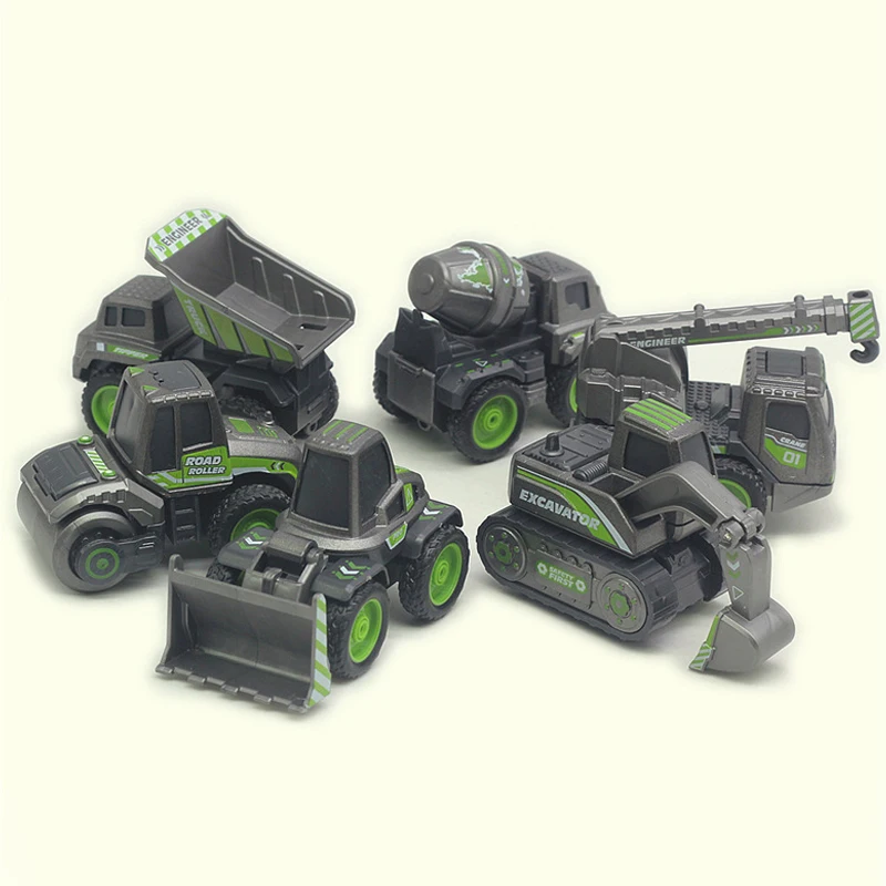 6pcs high quality simulation 1:60 alloy engineering vehicle pull back car excavator mixer forklift truck diecast Toys for kids