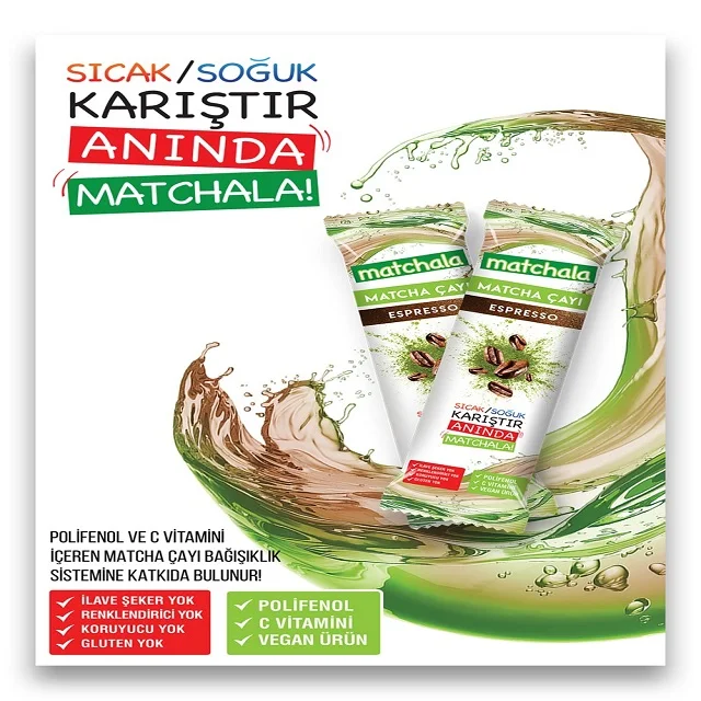 High Quality Green Matcha Tea Powder Espresso Coffee Flavored Wholesale  Matcha Instant Tea 24*9gr Sachet Herbal Matcha Tea