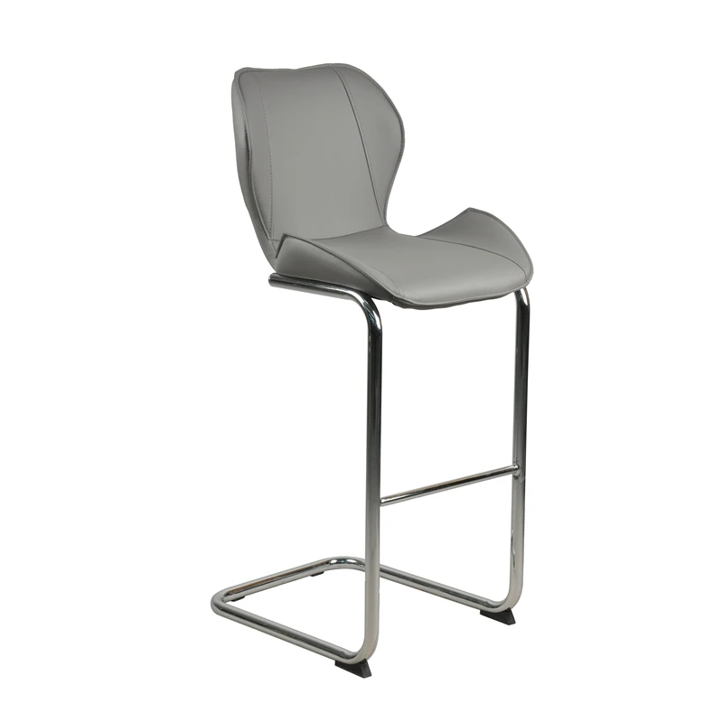 Arc-shaped Breakfast Bar Counter Kitchen Chair Gray Pu Seat Bar Stool With Footrest For Home Commercial Use