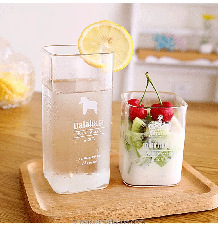 Heat Resistant Square Glass Home Breakfast Milk Cup Square Mouth Cup Creative Beverage Juice Cup