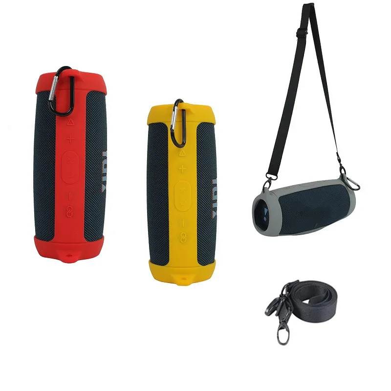 Seven colors silicon cover for JBL Charge5 speaker silicon protector case with shoulder strap and carabiner