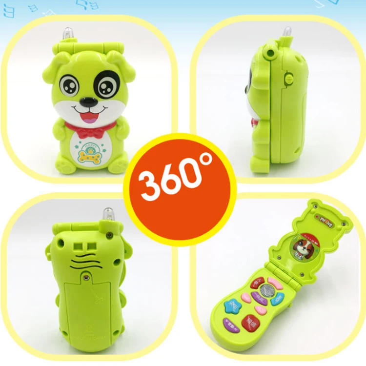 Customized Hot Selling Baby Music Early Education Toys Plastic Cartoon Dog Animal Flip Cover Music Light Story Phone Toys