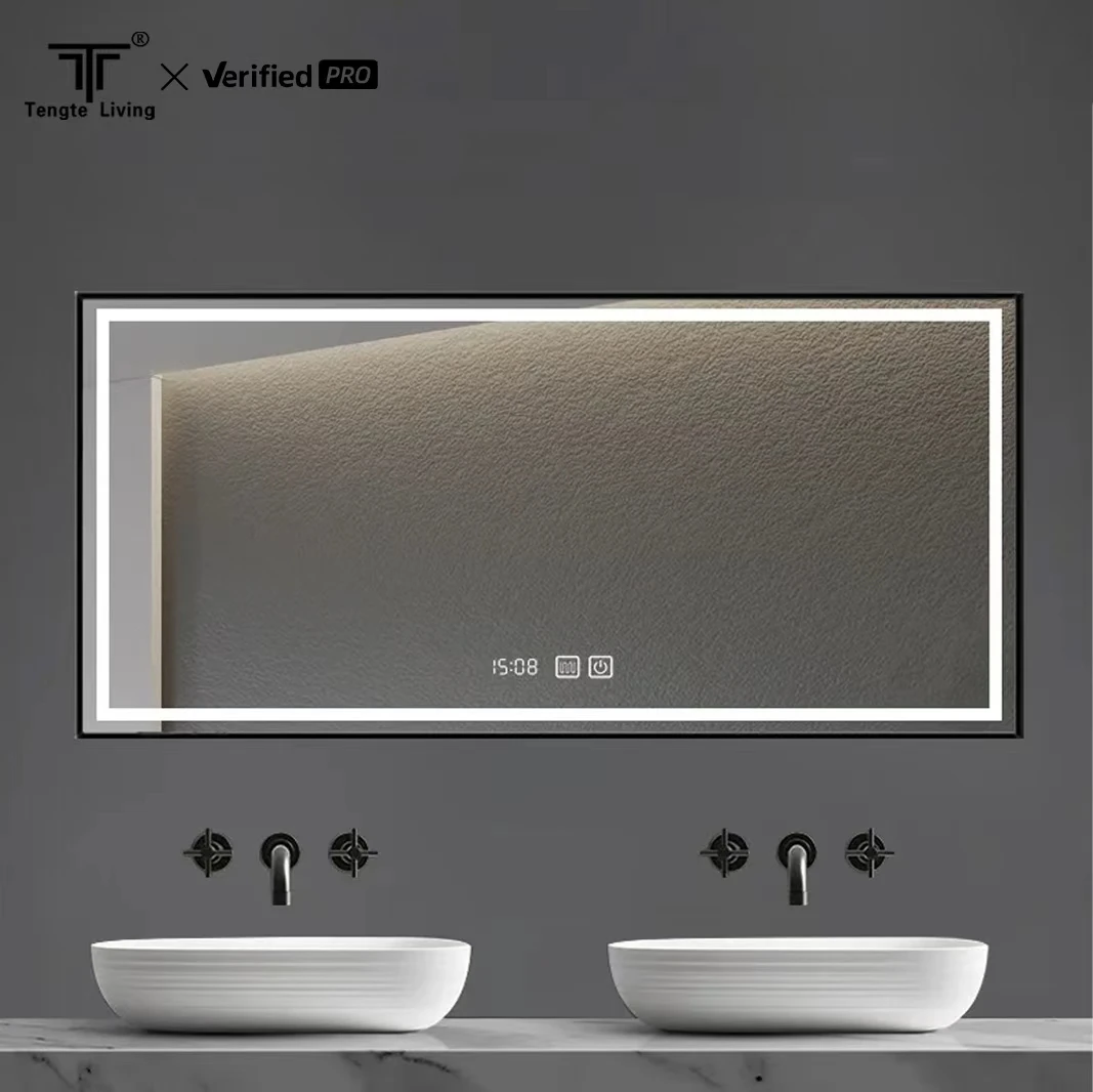 Top-Selling LED bathroom Mirror with Touch Sensor, 2.5mm aluminium frame LED mirror with three lights and Anti-Fog