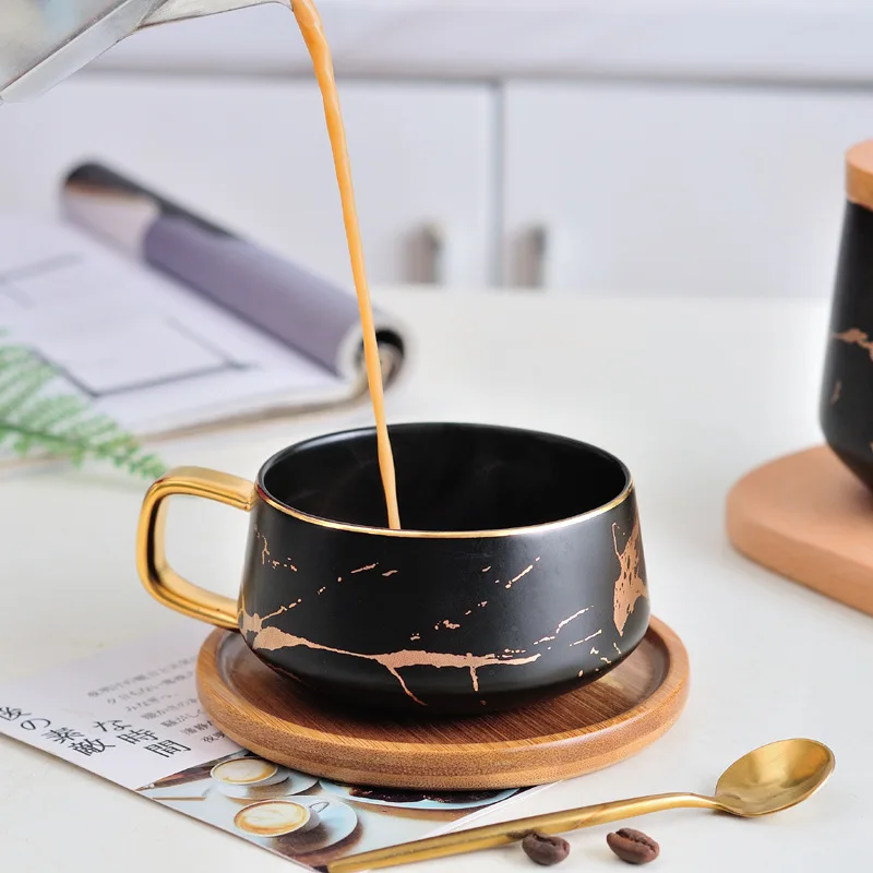 Nordic style Porcelain Tea Espresso Cappuccino Cups Gold Rim Marble Luxury Ceramic Coffee Mug And Cup