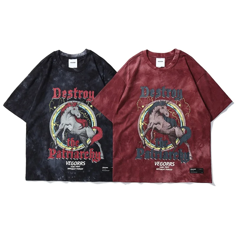 
Wholesale custom logo retro oversized 2021 vintage look tie dye long t shirts women 