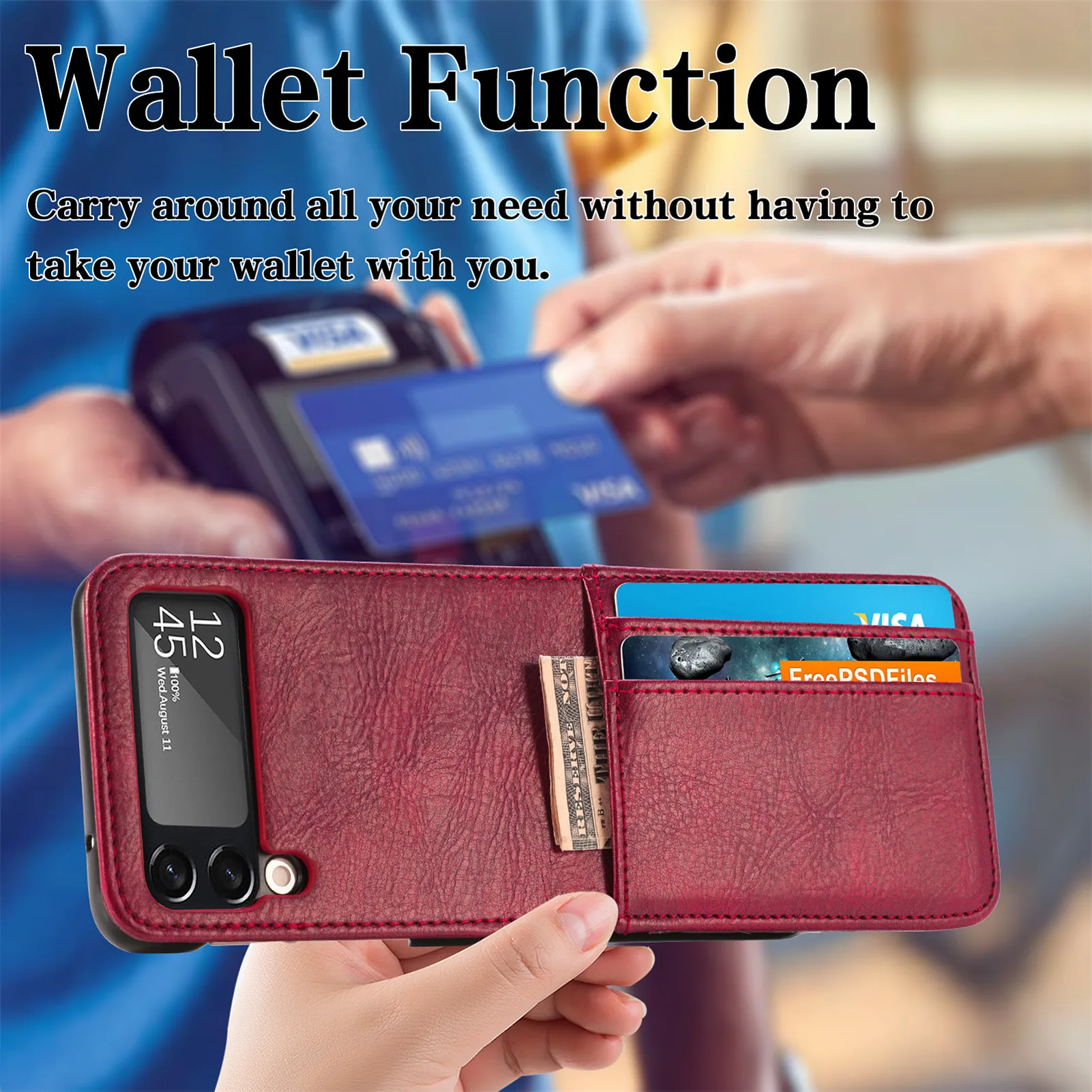 Business Phone Case Build In Card Holder Leather Flip Cover Wallet Function Phone Case for Samsung Galaxy Z Flip 3 4