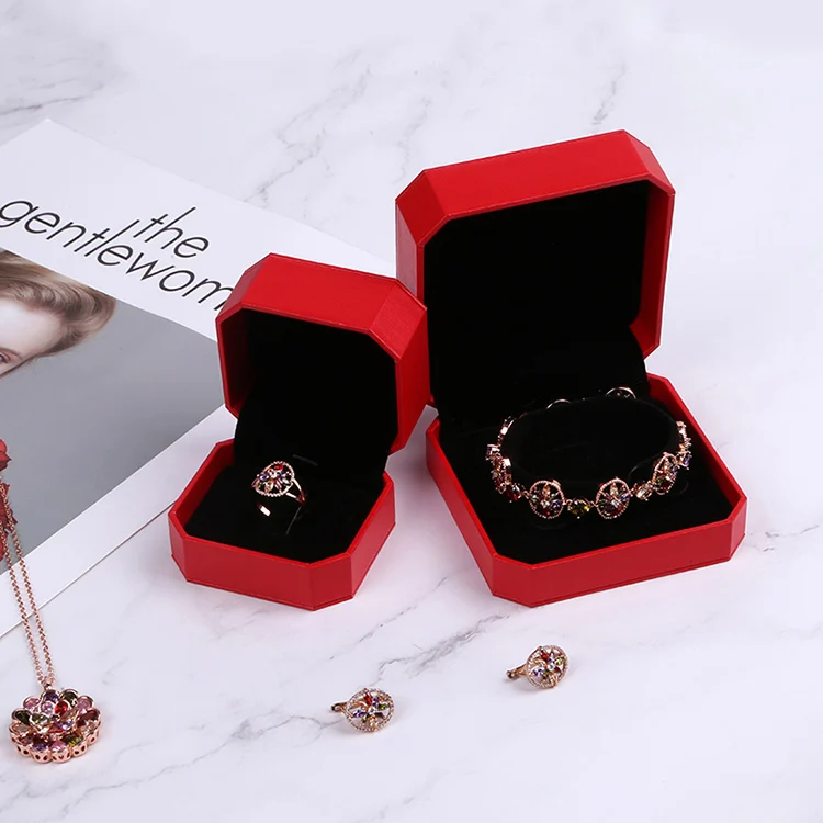 Boyang Customised Red Octagon Plastic Hinge Paper Jewelry Bangle Bracelet Packaging Box