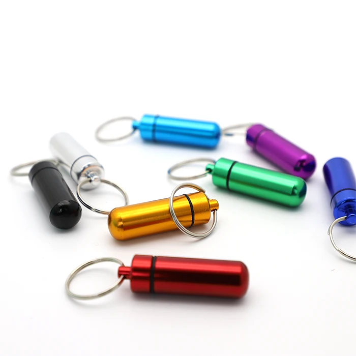 Promotional Outdoor Survival Waterproof Aluminum First Aid Pill Container Mini Medicine Holder Capsule Bottle Pillbox Keychain