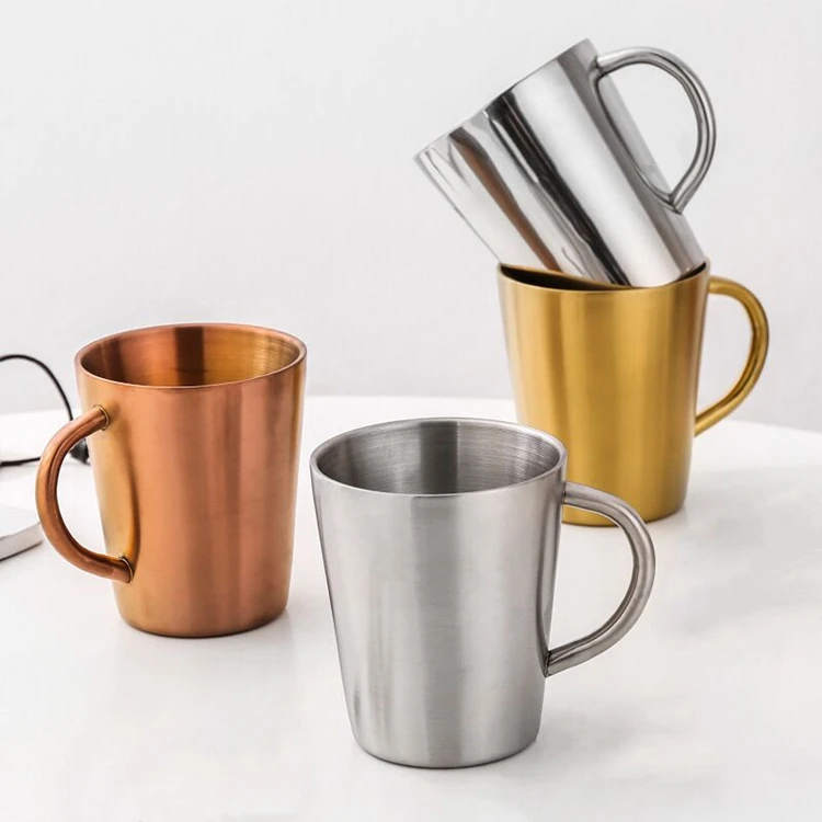 Production of golden 304 stainless steel mug with handle for coffee shop