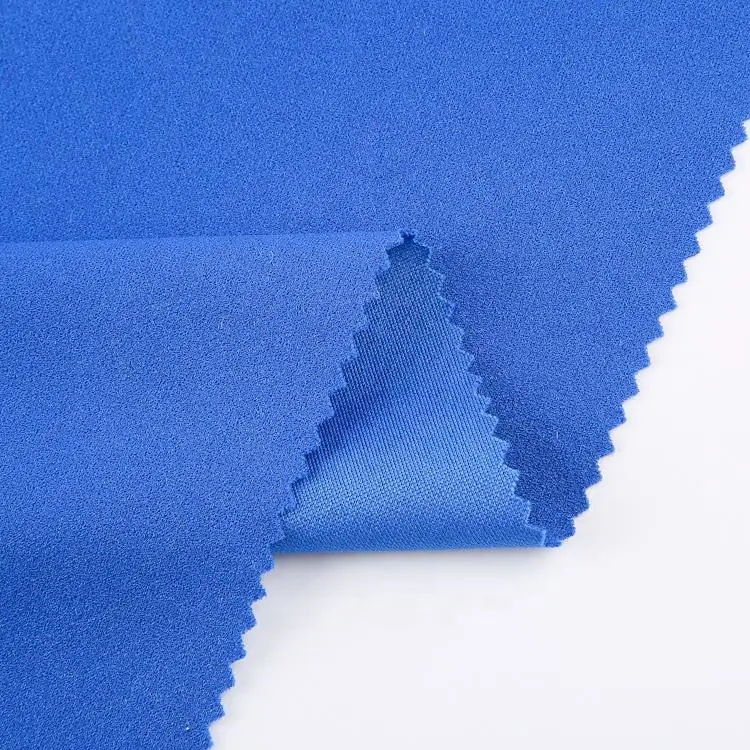 Eco-friendly 100%polyester solids color interlock double knitted rpet recycled yarn sustainable scuba crepe fabric for trousers