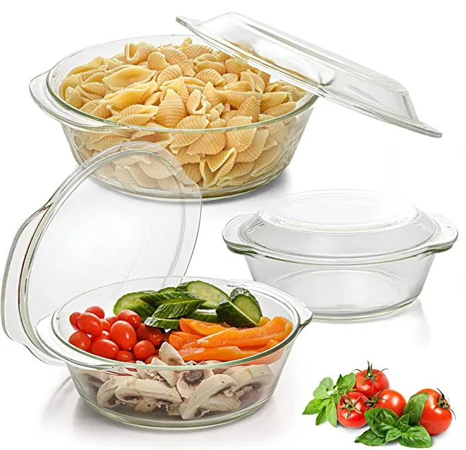 New Arrival Wholesale Transparent Heat Resistant Glass Casserole Dish Salad Mixing Bowl Microwave Safe Baking Pan with Lid