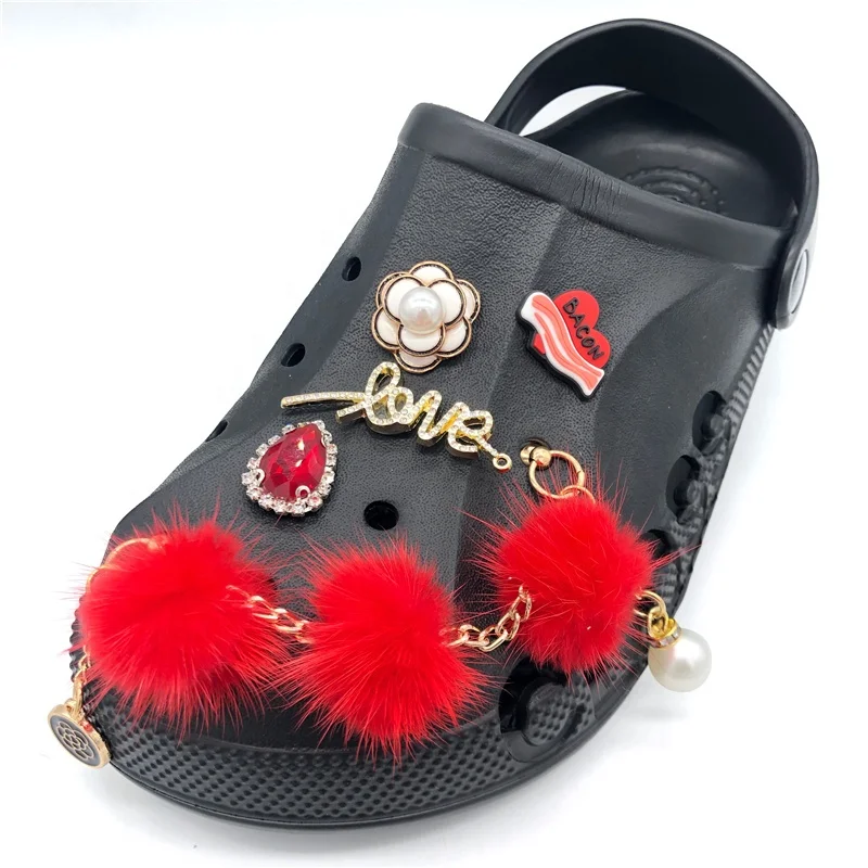 Designer Glitter Crystal Chain shoe charms customized  luxury metal shoe charm for croc shoe sandal slipper charm