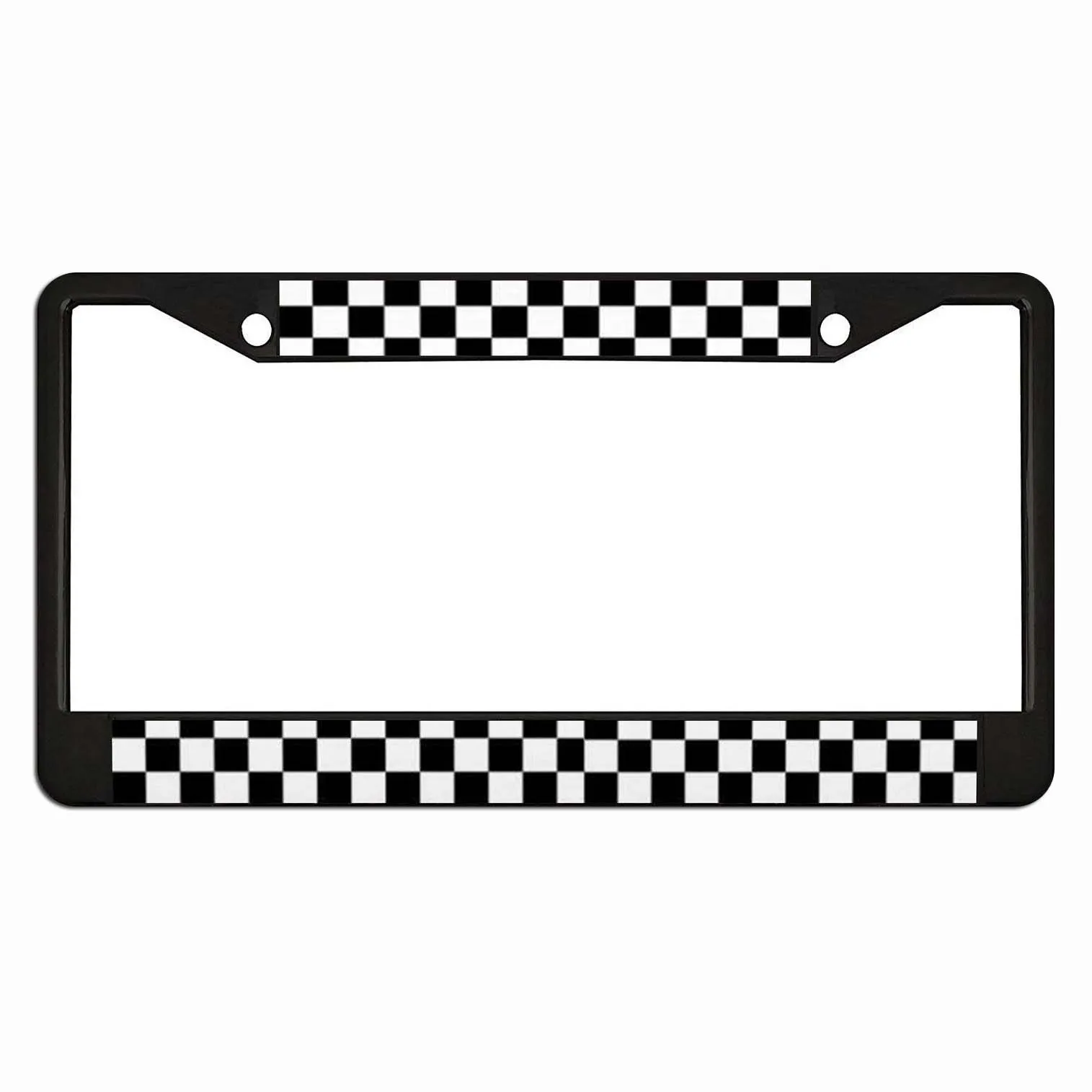 Black and White Checkerboard Aluminum Metal License Plate Frames Weatherproof License Plate Bracket Holders License Plate Tag