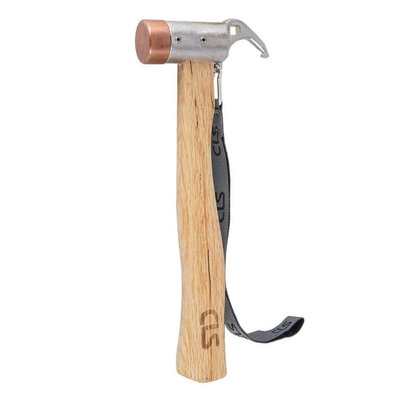 Mydays Outdoor Hot Sale Camp Hammer with Brass Head Wooden Handle Steel Pick End And Woven Strap