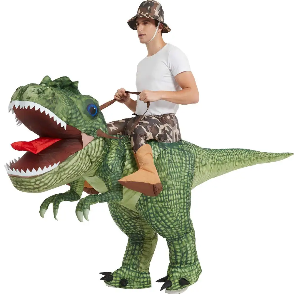 Adult Child Inflatable Jurassic Period Realistic Green Dinosaur T-Rex Cosplay Blow-up Halloween Carnival Party Costume