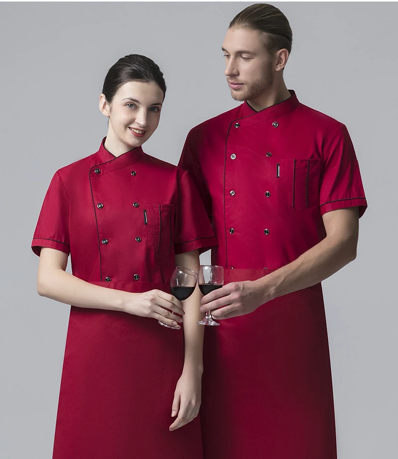 Unisex Restaurant Bar Outfit Hotel Chef Wait Staff Uniforms Short Sleeve Woven Polyester Tops Kitchen Application Housekeeper