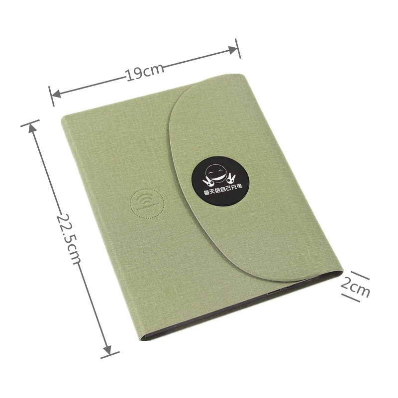 Eco-friendly promotional business gift  wireless charging notebook waterproof pu leather power bank notebook