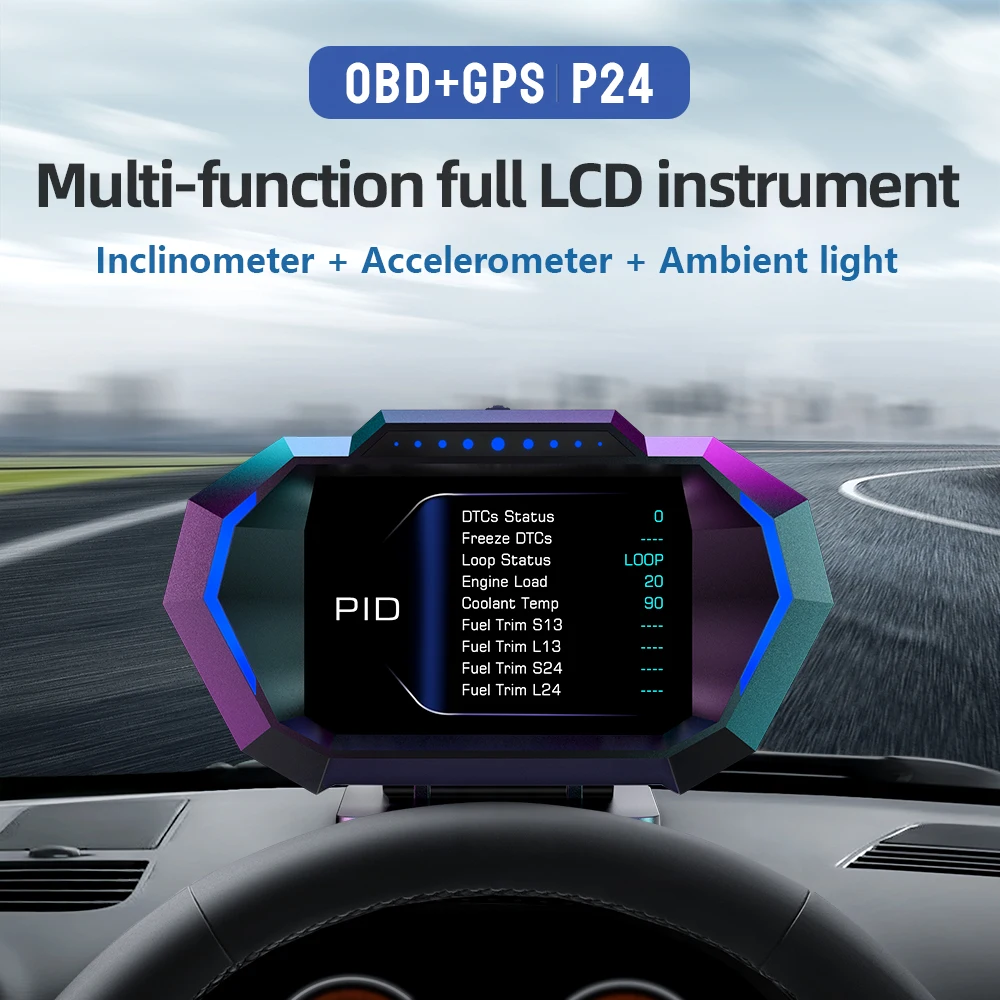Newest Car HUD P24 Smart Gauge Head Up Display OBD2 GPS Digital Speedometer Slope Multiple Function For Car