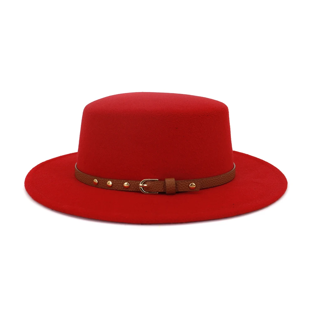 Wholesale Promotional Vintage Chic Felt Flat Top Fedora Hat With Belt Ribbon