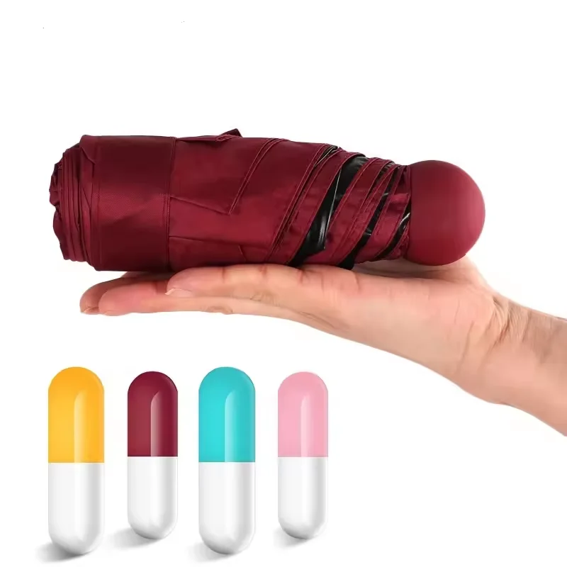 YB Mini 5 Fold Custom Logo Anti UV Pill Black Coated Umbrella Rain Pocket Foldable Umbrellas Manual Capsule Umbrella