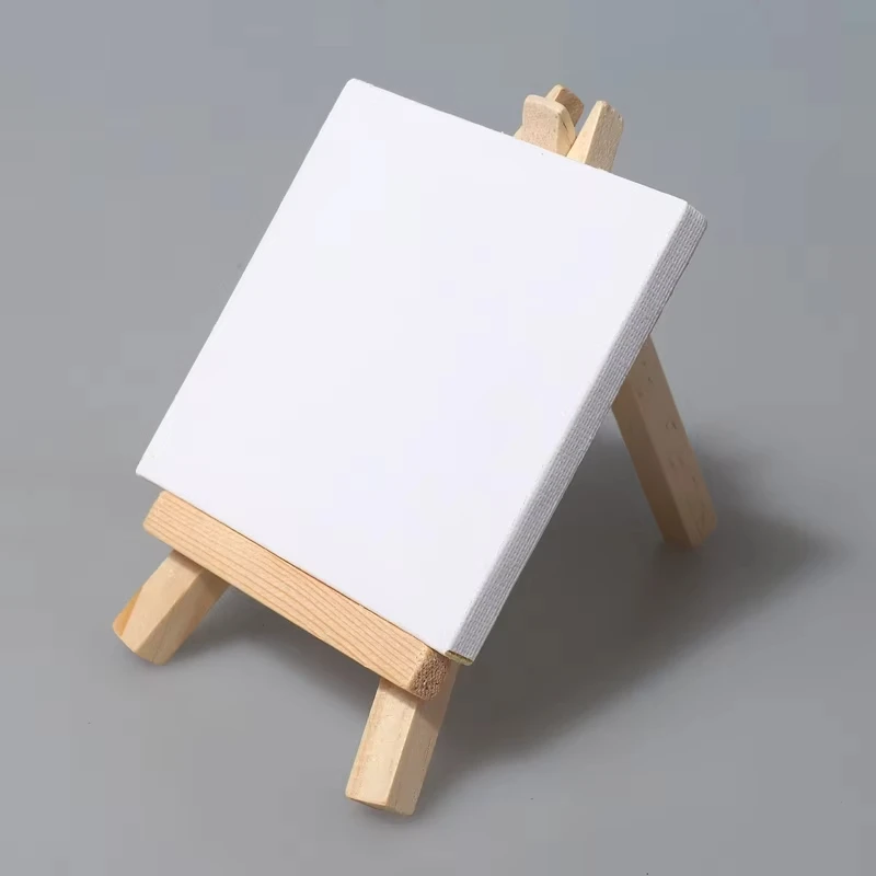 Keep Smiling 10x10cm Cotton Mini Stretched Canvas Board with Wooden Paint Easel Display Stand For Kids Painting